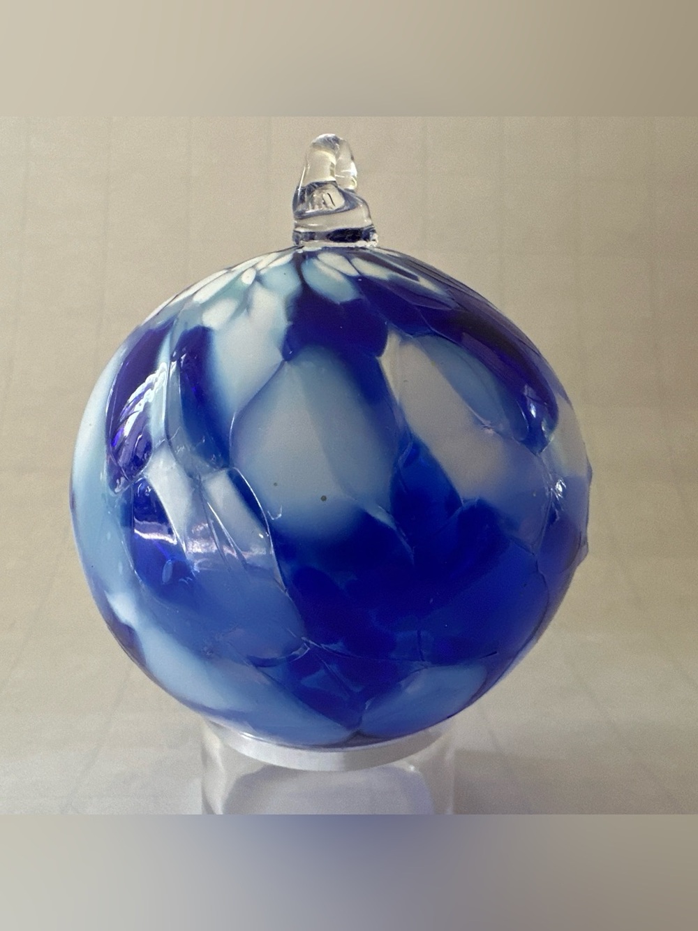 Hofgut Sternen Hand Blown Cobalt Blue Confetti Art Glass Ornament Hanging Ball